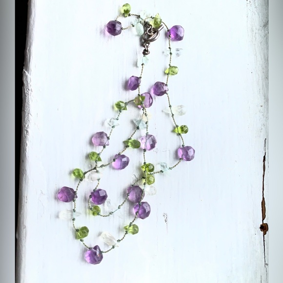 Amethyst Turquoise Necklace🦋💜 with Amethyst, Quartz, Peridot💚💜🤍Necklace - Picture 6 of 8